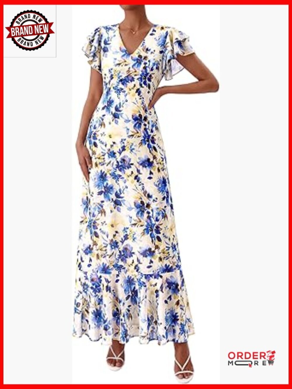 Boho Floral Ruffle Short Sleeve Maxi Dress Beach Wedding Guest